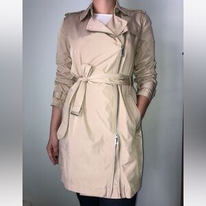 DKNY Women’s Beige Lightweight Mid-length Zip Belted Trench Rain Coat Jacket XS
